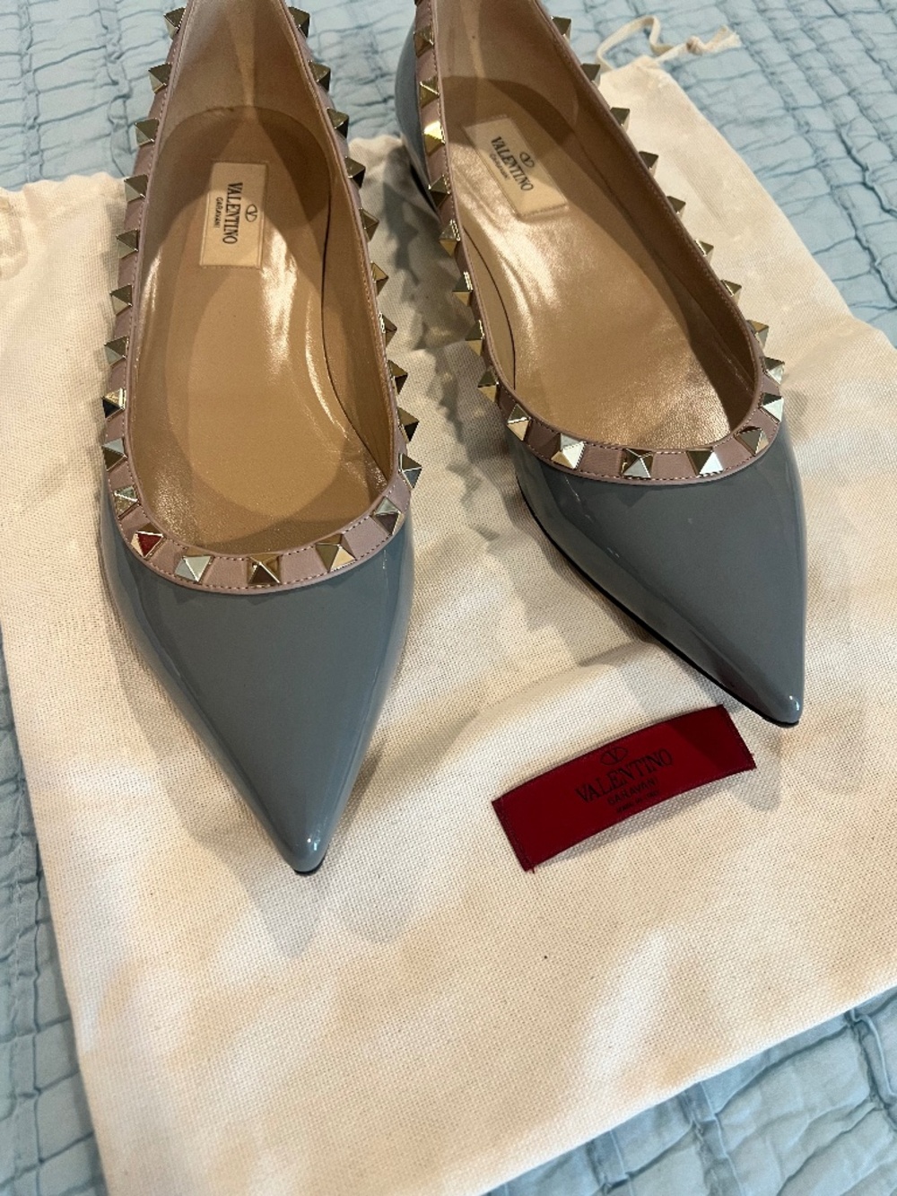 VALENTINO ROCKSTUD Poudre Slate Patent Leather- Size 40